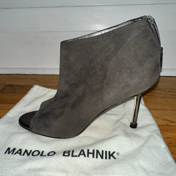 Manolo Blahnik Suede Peep Toe Stiletto Booties - Picture 4 of 4